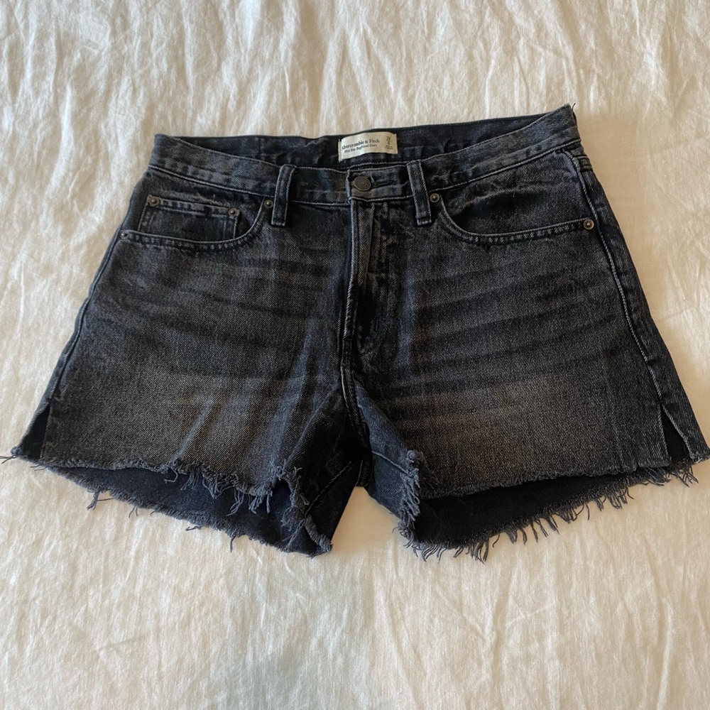 Abercrombie Mid Rise Boyfriend Black Denim Shorts